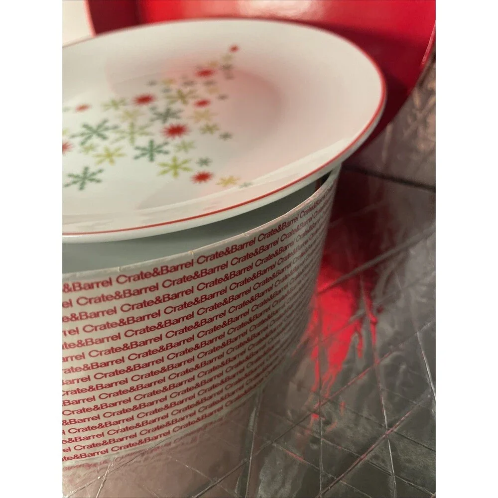 Crate & Barrel Salad Dessert Christmas Snowflake Christmas Tree Plates Set of 4